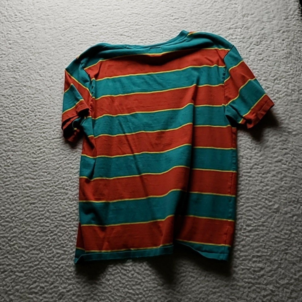 Guess Shirt Mens Small Multicolor Stripe Triangle Logo Graphic Tee Crewneck - Picture 2 of 6